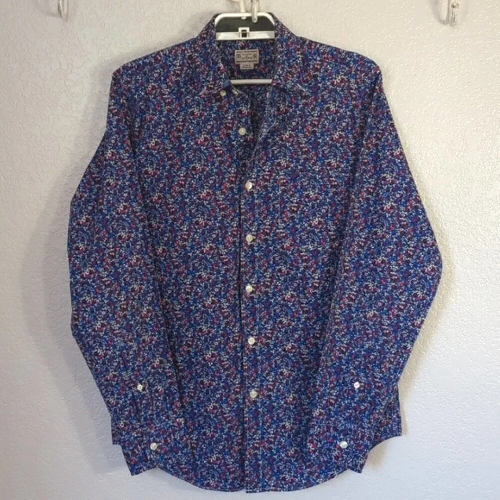 Tailored by J. Crew  Small Shirt Navy Floral Cotton Long Sleeve Button Down
